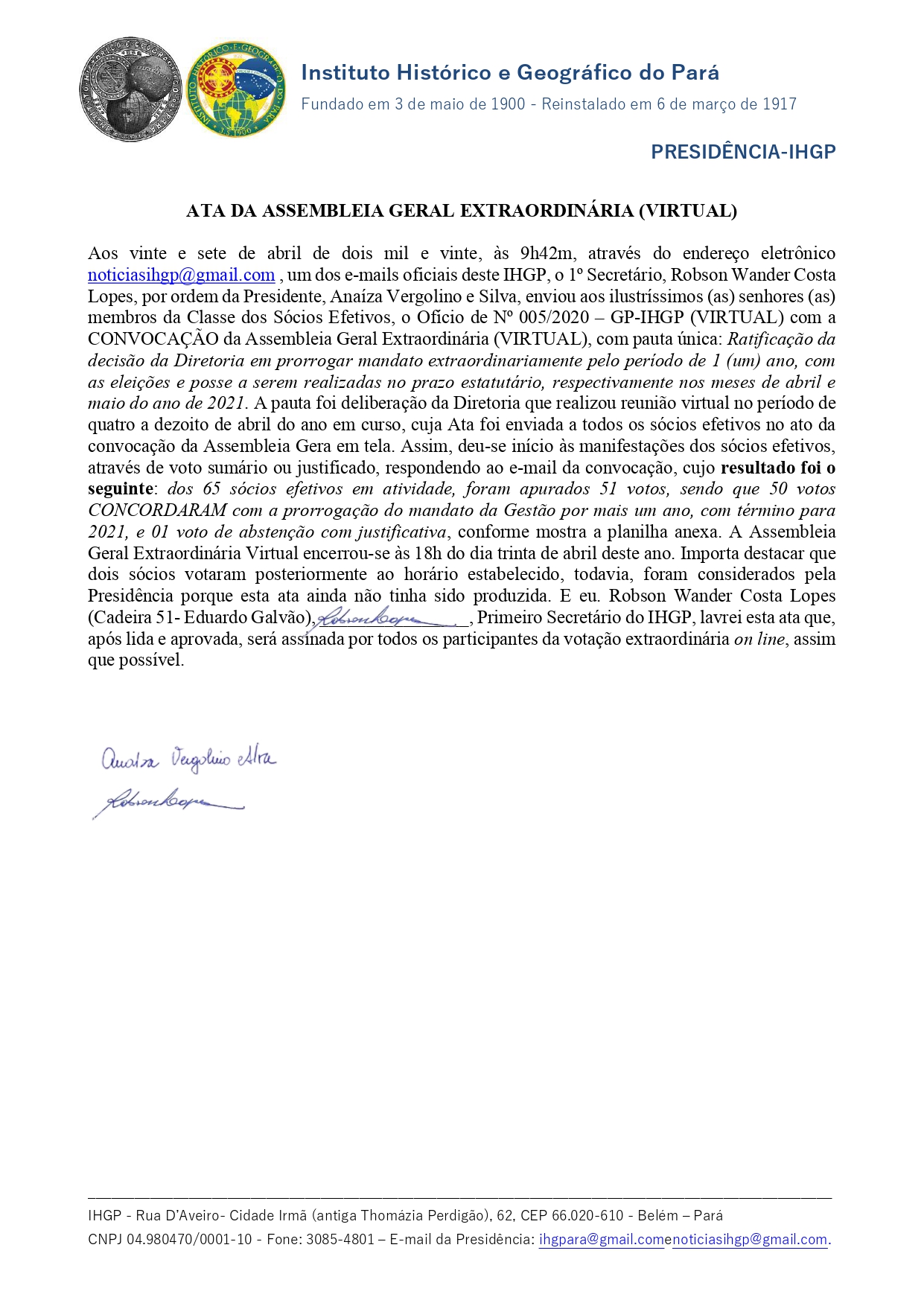ATA DA ASSEMBLEIA GERAL EXTRAORDINÁRIA VIRTUAL  17 a 30 de abril de 2020 assinada page-0001