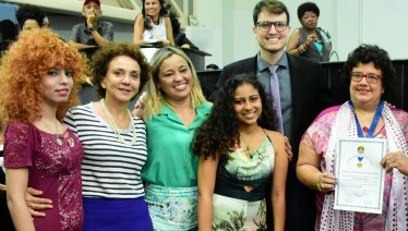 M. Goretti com monitoras do projeto Letícia Carrera Magaly Caldas a arquiteta Dorotéia Lima e a profa. Do Turismo UFPA Maria Augusta Canal 